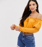 Asos Design Tall Bardot Top In Broidery - Yellow