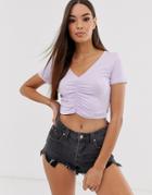 Asos Design Ruched Front Short Sleeve Tee In Lilac-purple