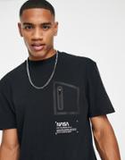River Island Nasa Pocket T-shirt In Black