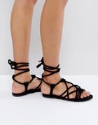 Asos Factor Tie Leg Flat Sandals - Black