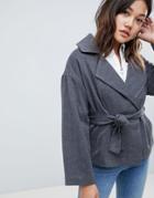 Native Youth Cropped Jacket With Tie Waist - Gray