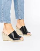 Bronx Espadrille Heeled Leather Mules - Black