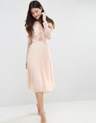 Asos Wedding Pretty Lace Eyelash Pleated Midi Dress-green