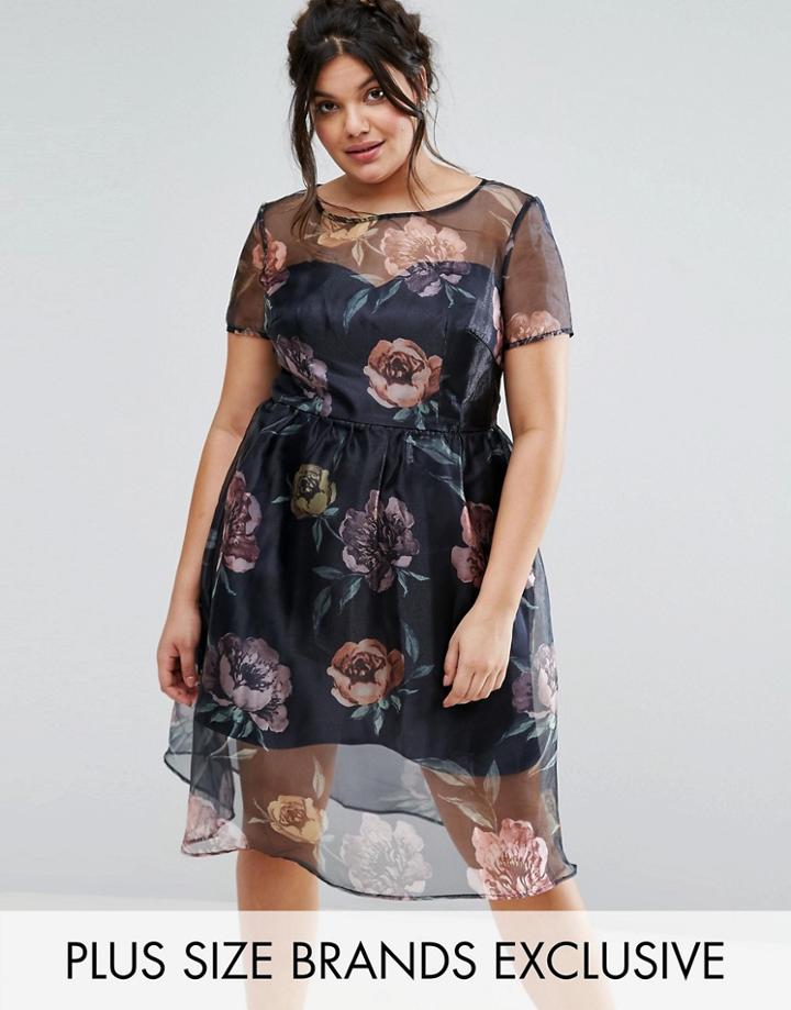 Chi Chi London Plus Floral Midi Dress - Multi