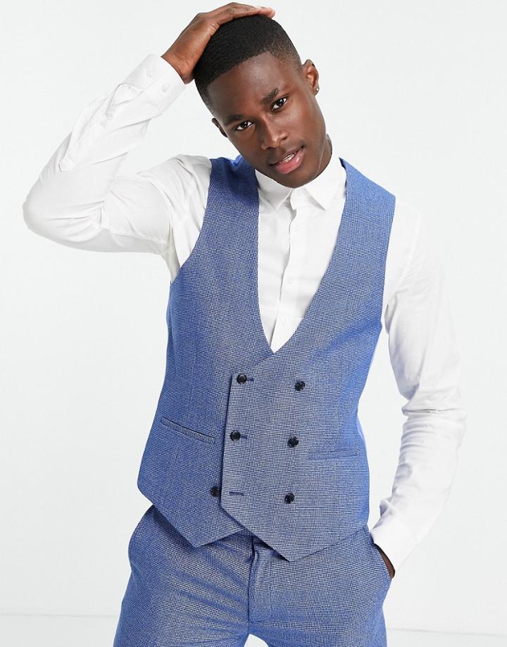 Original Penguin Micro Plaid Slim Fit Vest In Light Blue-blues