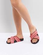 Kaltur Clay Artisan Cross Front Slides - Red