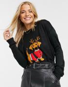 Brave Soul Christmas Sweater With Daschund Applique-black