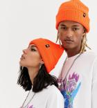 Collusion Unisex Beanie In Neon Orange