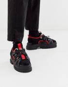 Asos Design Sneaker Sandals In Black And Red With Chunky Sole - Black