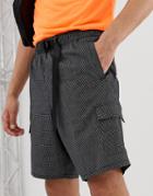 Asos Design Relaxed Utility Shorts In Grid Check-black