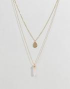 Ashiana Double Layered Necklace With Gem - Gold