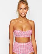 Asos Seersucker Check Longline Bikini Top - Multi
