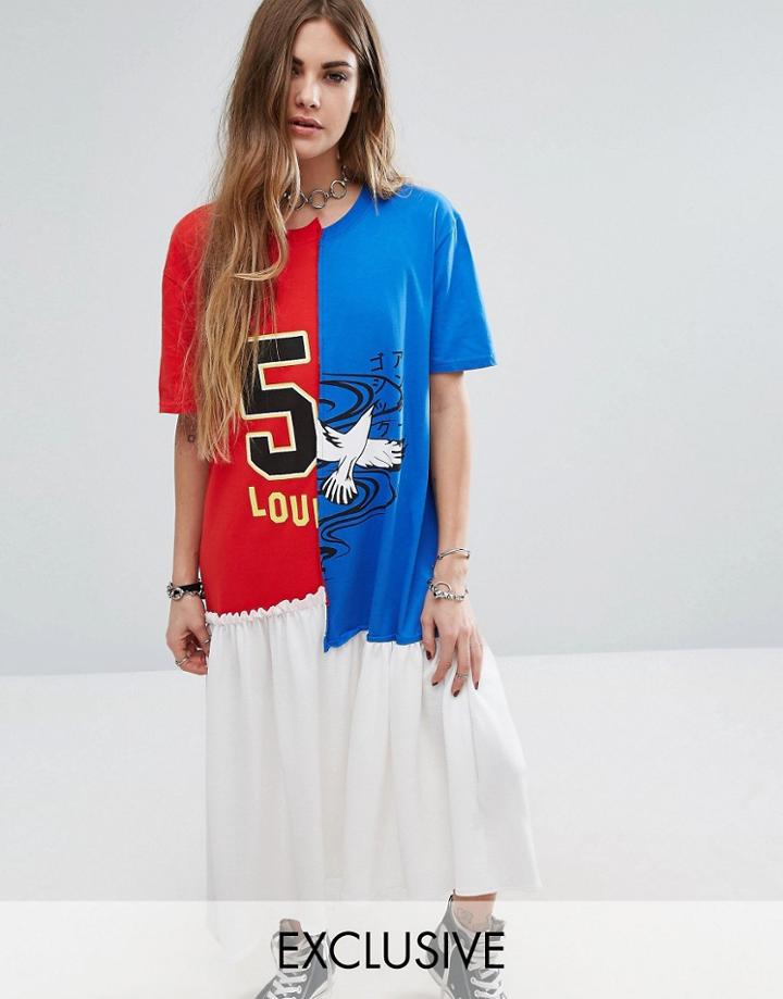 Reclaimed Vintage Sliced T-shirt Dress With Varsity Print - Multi