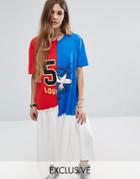 Reclaimed Vintage Sliced T-shirt Dress With Varsity Print - Multi