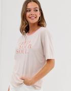 Neon Rose Relaxed Ringer T-shirt With Soul Slogan - Pink