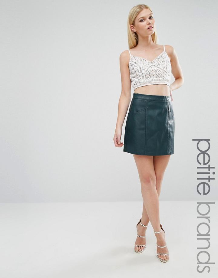 New Look Petite Leather Look Mini Skirt - Green