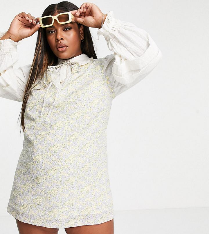 Lost Ink Plus Layered Mini Dress With Collar In Retro Floral Print-multi