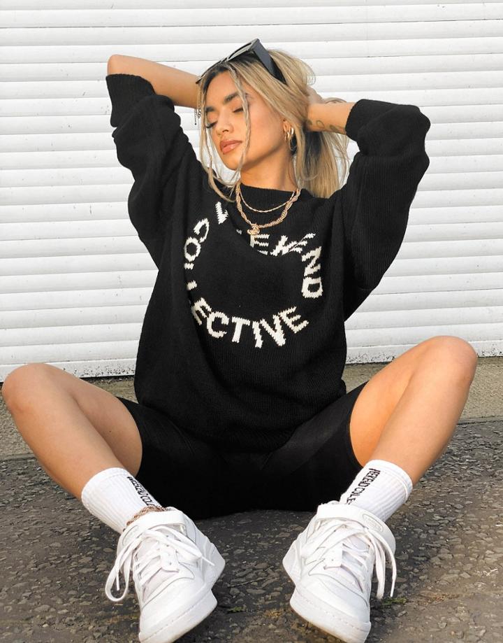 Asos Weekend Collective Crew Neck Sweater With Logo In Black