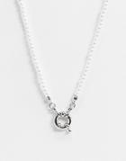 Asos Design Pearl Necklace With Bolt Ring Clasp In Silver Tone