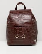 Asos Design Backpack With Ring Toggle Detail In Croc - Brown