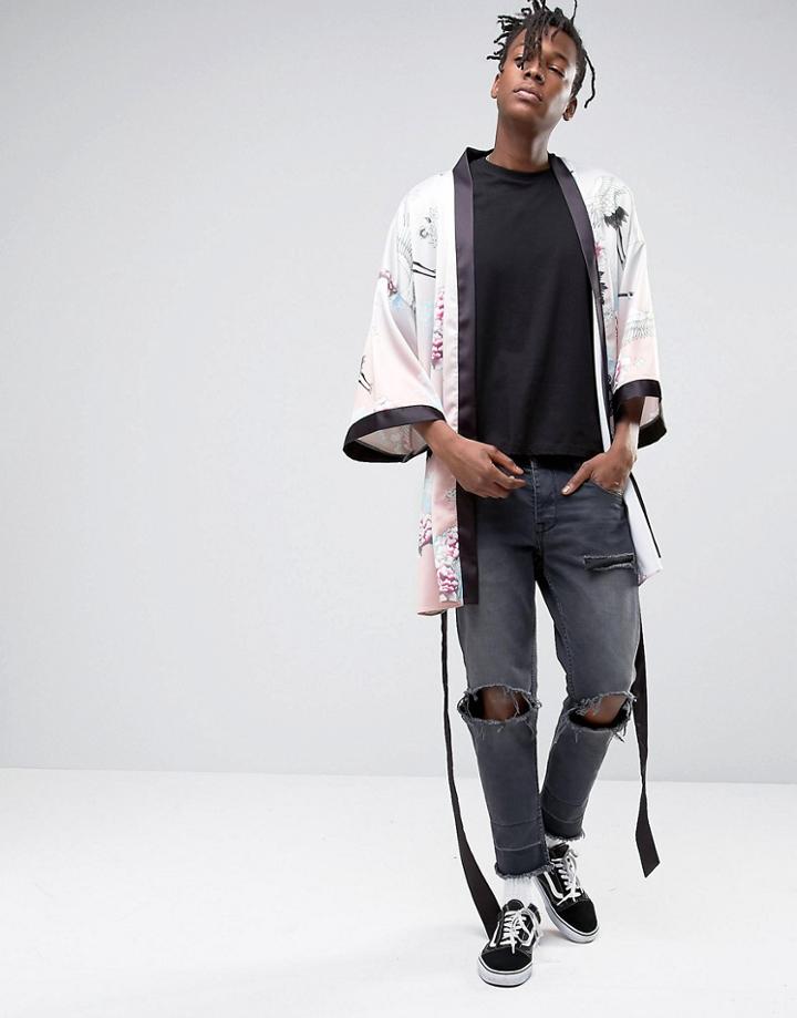 Jaded London Kimono In Floral Print - Pink