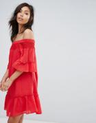 Vero Moda Off Shoulder Tiered Dress - Red