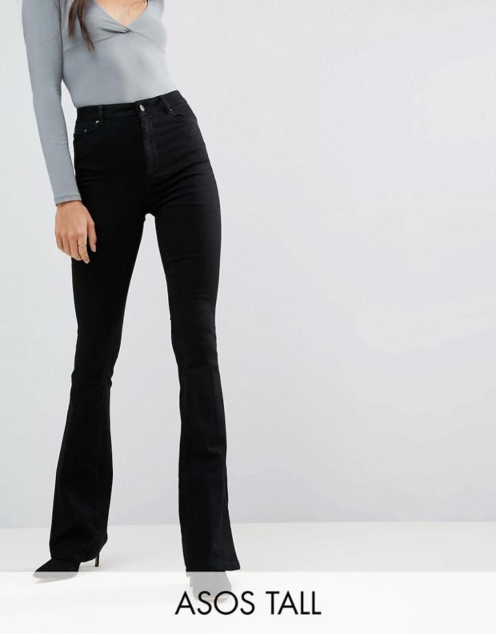 Asos Tall Bell Flare Jeans In Clean Black With Pressed Crease - Black