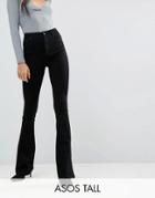 Asos Tall Bell Flare Jeans In Clean Black With Pressed Crease - Black