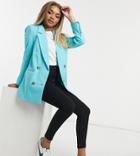 River Island Petite Double Breasted Blazer In Blue-blues