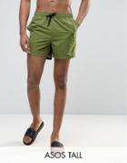 Asos Tall Swim Shorts In Khaki Short Length - Green