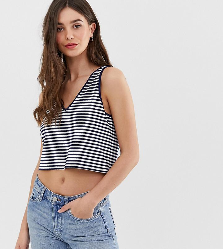 Asos Design Tall Crop Tank With V Neck And V Back In Stripe - Multi