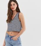 Asos Design Tall Crop Tank With V Neck And V Back In Stripe - Multi