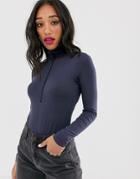 Asos Design Turtleneck Body With Zip Detail In Charcoal-gray