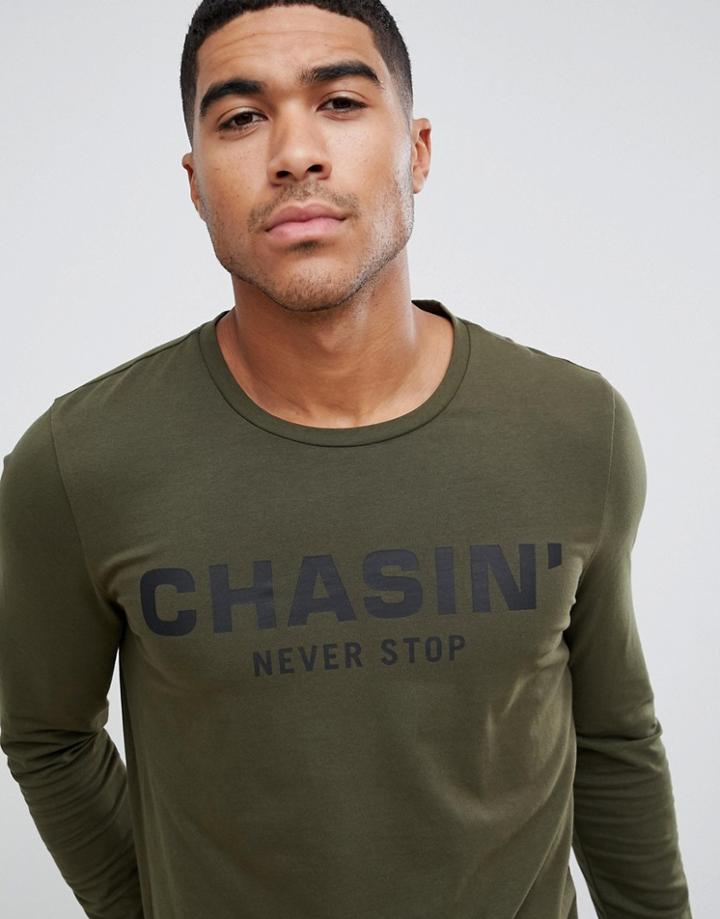 Chasin' Macon Logo Long Sleeve T-shirt Khaki - Green