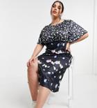 Chi Chi London Plus Floral Dress In Navy-blues