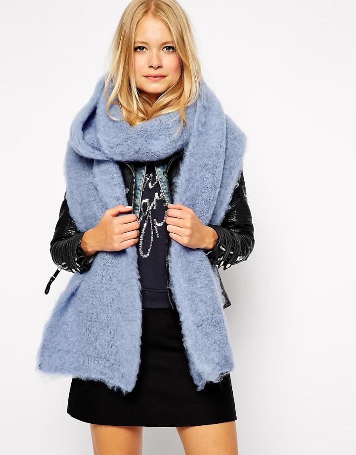 Asos Oversized Fluffy Scarf - Blue
