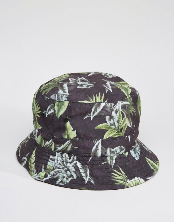 Asos Reversible Bucket Hat With Print - Black