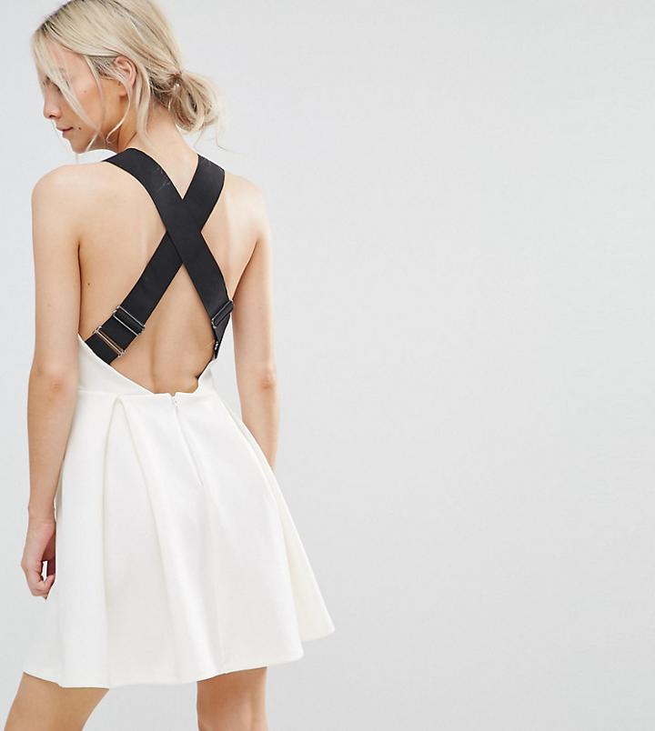 Asos Petite Premium Jumper Dress With Wide Elastic Straps - Cream