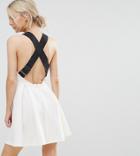 Asos Petite Premium Jumper Dress With Wide Elastic Straps - Cream
