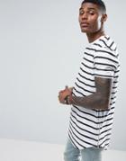 Asos Super Longline Stripe T-shirt With Side Zips - White