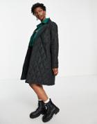 Noisy May Quilted Midi Belted Coat In Black