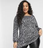 Yours Square Neck Blouse In Gray Leopard Print-grey