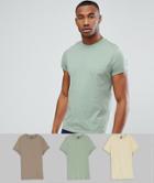 Asos Design Crew Neck T-shirt With Roll Sleeve 3 Pack Save - Multi