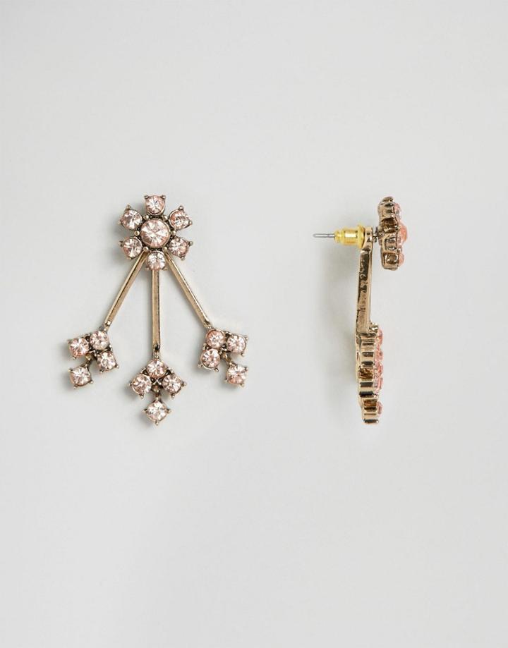 Asos Crystal Flower Swing Earrings - Pink