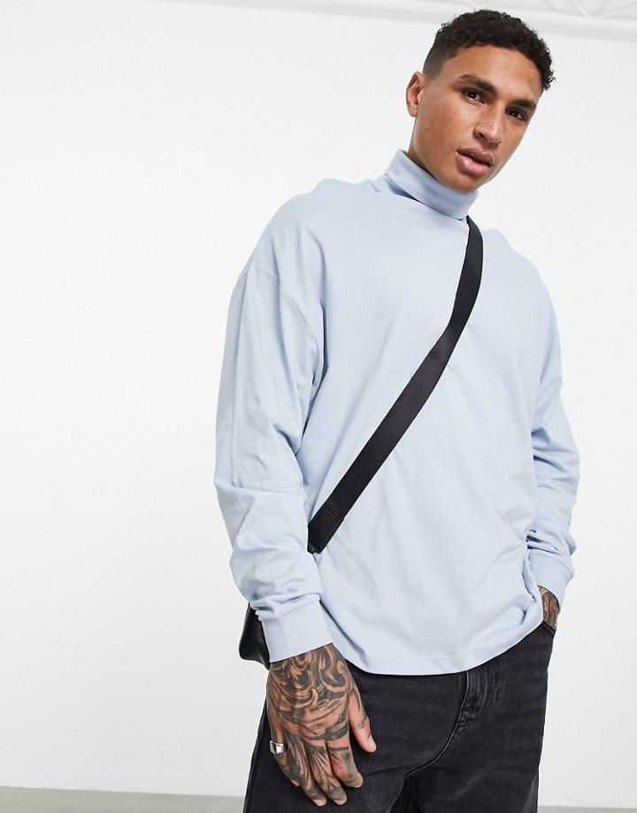 Asos Design Oversized Long Sleeve Turtle Neck T-shirt In Blue