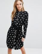 Warehouse Dandy Mono Shirt Dress - Black