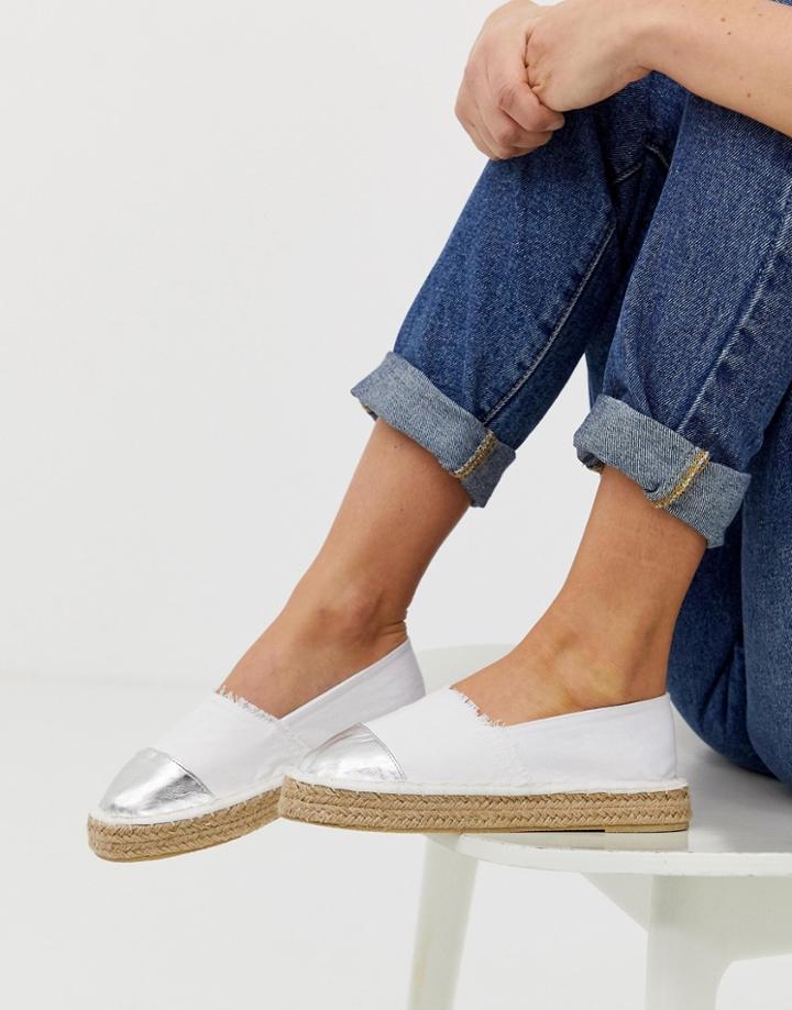 South Beach Metallic Toe Cap Espadrilles - White