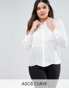 Asos Curve Blouse With Sheer & Solid Panels - White