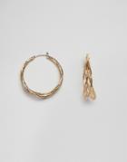Asos Design Hoop Earrings With Woven Twist In Gold - Gold