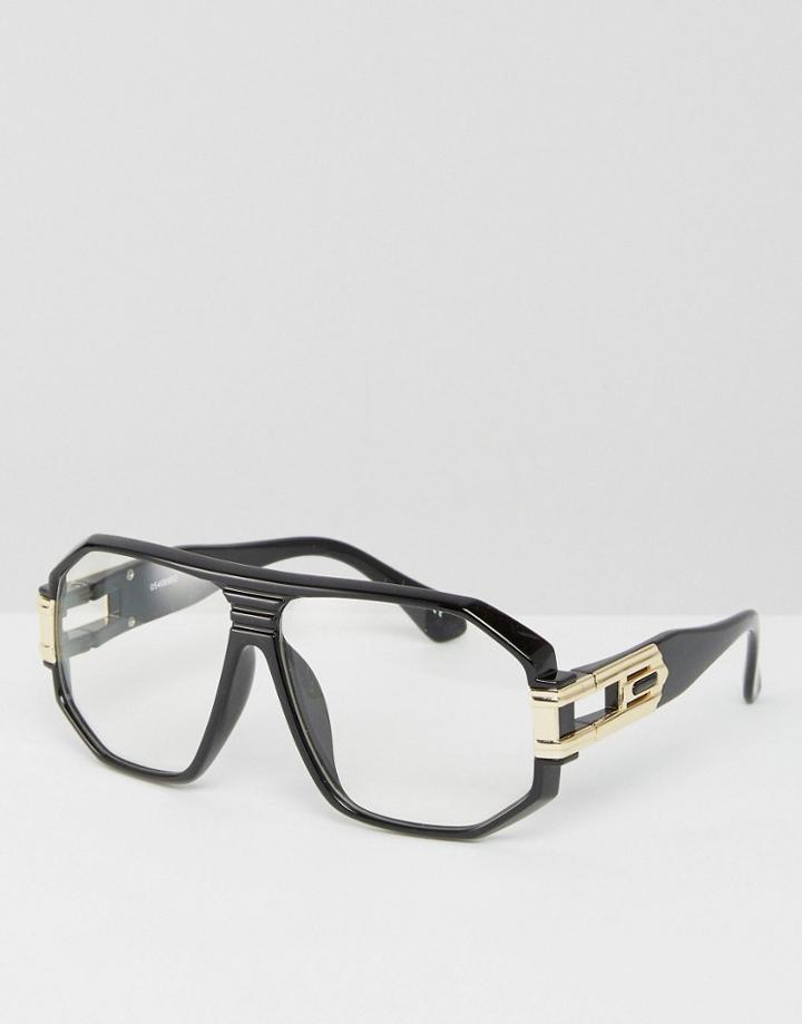 Asos Geeky Clear Lens Plastic Aviator With Metal Chain Arm Detail - Black